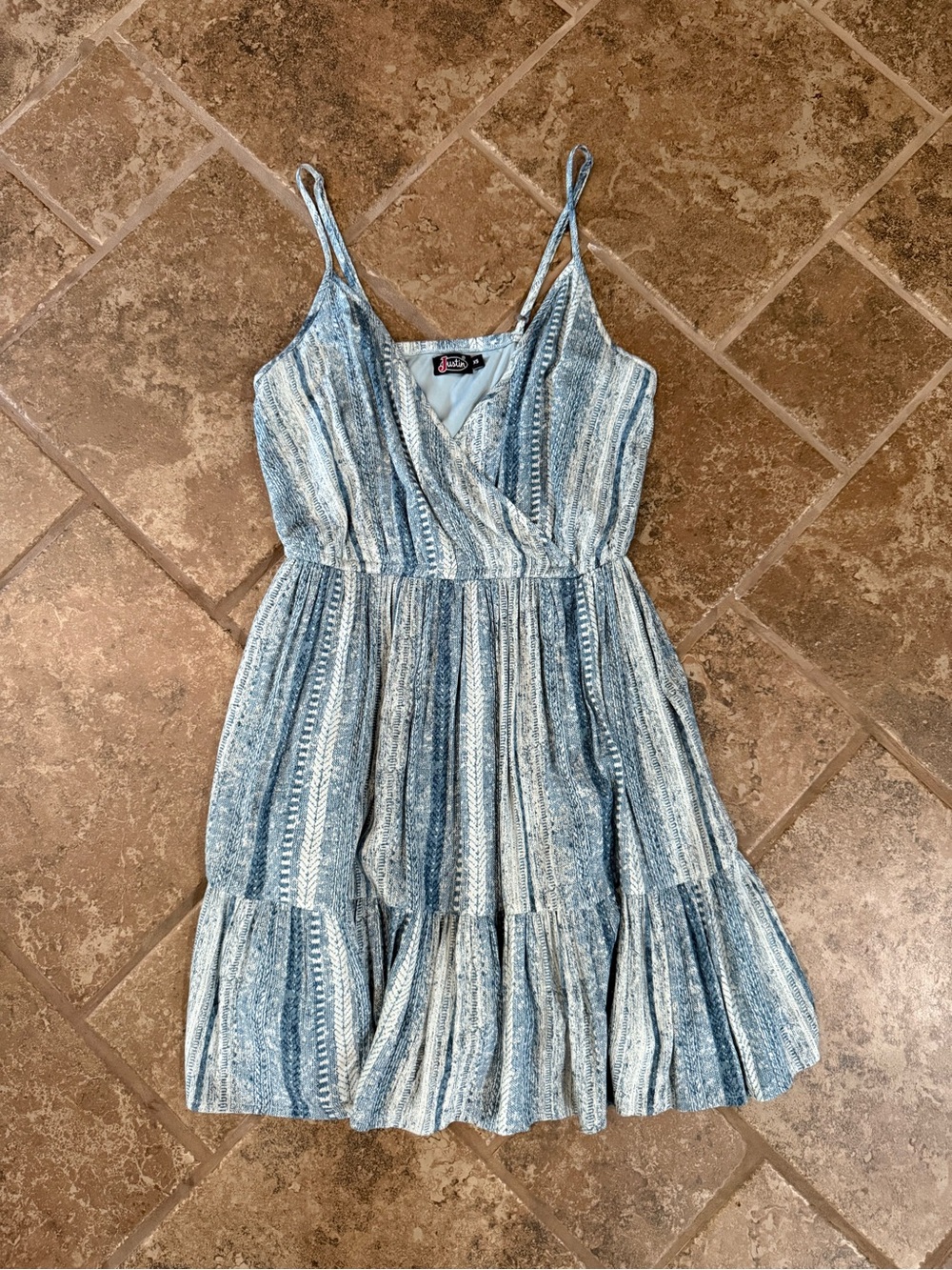 Justin Boots Light Blue Striped Spaghetti Strap Mini Dress